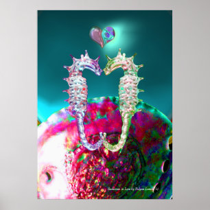 SEEPFERDCHEN IN LIEBE , ROSA BLAUGRÜN PERLMUTT POSTER