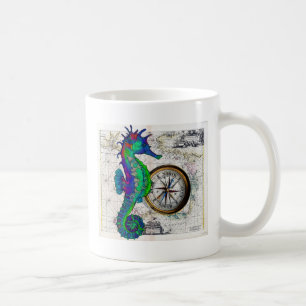 Seepferdchen-Kompass-Collage Tasse