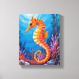 Seepferdchen | Korallenriff Meerestiere Aquarell Leinwanddruck