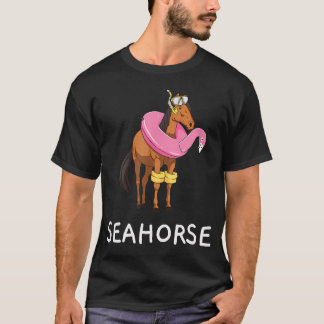 Seepferdchen Lustiges Pferd Mit Flamingo Schwimmen T-Shirt