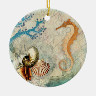 Seepferdchen Meeresmuscheln Keramik Ornament