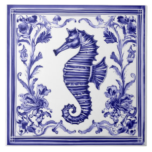 Seepferdchen Navy Blau und Weiß Meer Ozean Strandh Fliese