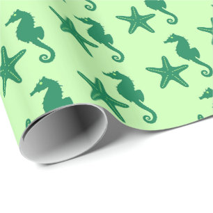 Seepferdchen & Seestern - Limette und Smaragdgrün Geschenkpapier