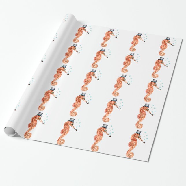 Seepferdchen Steampunk Geschenkpapier (Ungerollt)