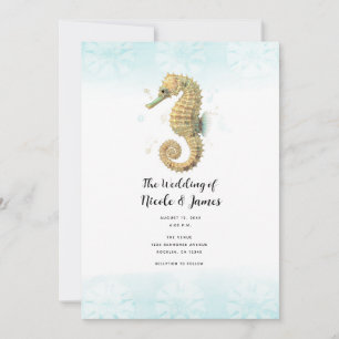 Seepferdchen Türkis & Gold Aquarell-Hochzeit Einladung