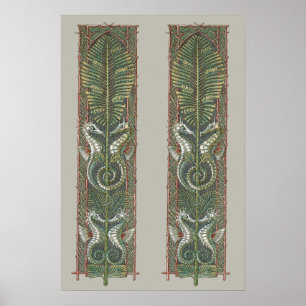 Seepferdchen und Seetang, Vintage Art Nouveau Poster