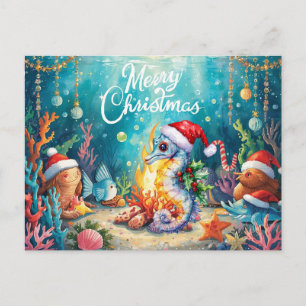 Seepferdchen Unter dem Meer Weihnachtsfeier Feiertagspostkarte