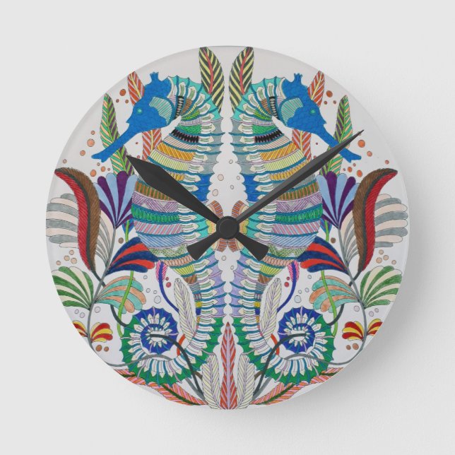 Seepferde Akrylsäulenhalterung Runde Wanduhr (Vorderseite)