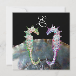 SEEPFERDE BEACH WEDD MONOGRAM, rosa Schwarz Einladung