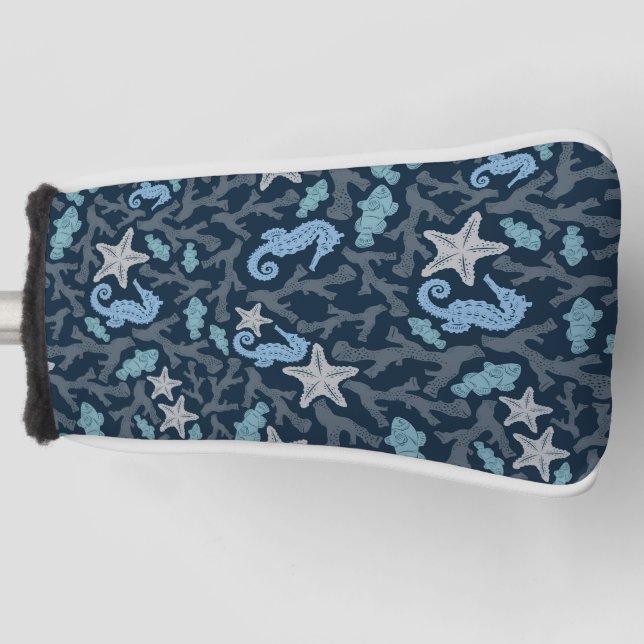 Seepferde Deep Blue Pattern Golf Headcover (Vorderseite)