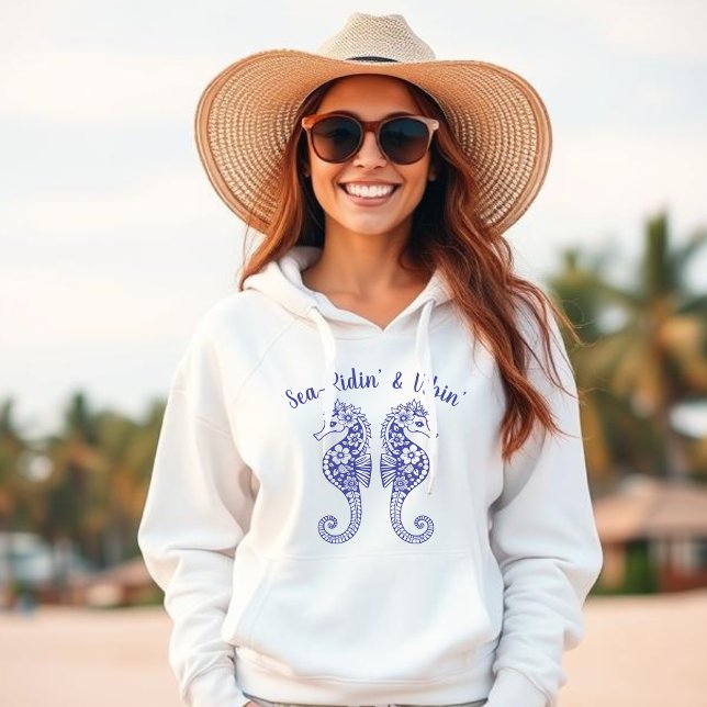 Seepferde-Fischer-Core-Hawaiian Tropical-Blue Hoodie (Sea Horse-Fisherman Core-Hawaiian-Tropical-Beach Hoodie-Summer Trend-Deep Blue)