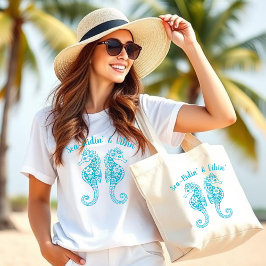 Seepferde-Fischer-Core-hawaiisch-tropisch-azurblau Jumbo Stoffbeutel