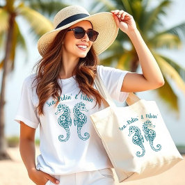 Seepferde-Fischer-Kernhawaiisch-tropisch-Aquamarin Jumbo Stoffbeutel