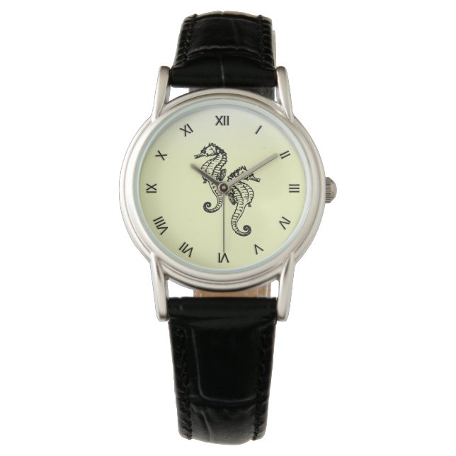 Seepferde gelb armbanduhr (Vorderseite)