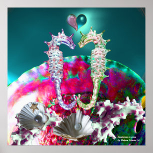 SEEPFERDE IN DER LIEBE, PINKEN AQUAMARIN BLAUEN MU POSTER