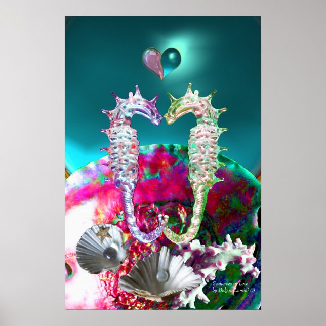 SEEPFERDE IN DER LIEBE, PINKEN AQUAMARIN BLAUEN MU POSTER (Vorne)
