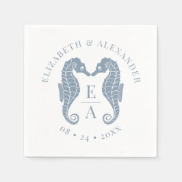 Seepferde Monogram Beach Wedding Dusty Blue Serviette