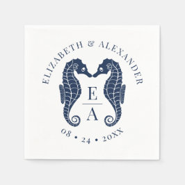Seepferde Monogram Beach Wedding Navy Blue Serviette