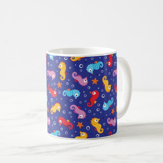 Seepferde Nahtloses Muster Kaffeetasse (VorderseiteRechts)