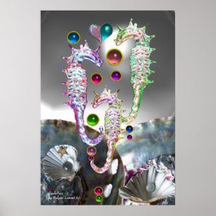 SEEPFERDE SCHALEN, PERLMUTT UND FARBENFROHE EDELST POSTER
