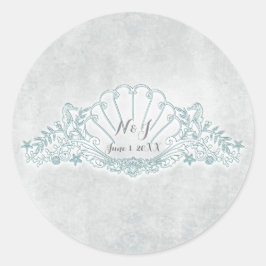 Seepferde & Seashell Beach Wedding Gefallen Runder Aufkleber
