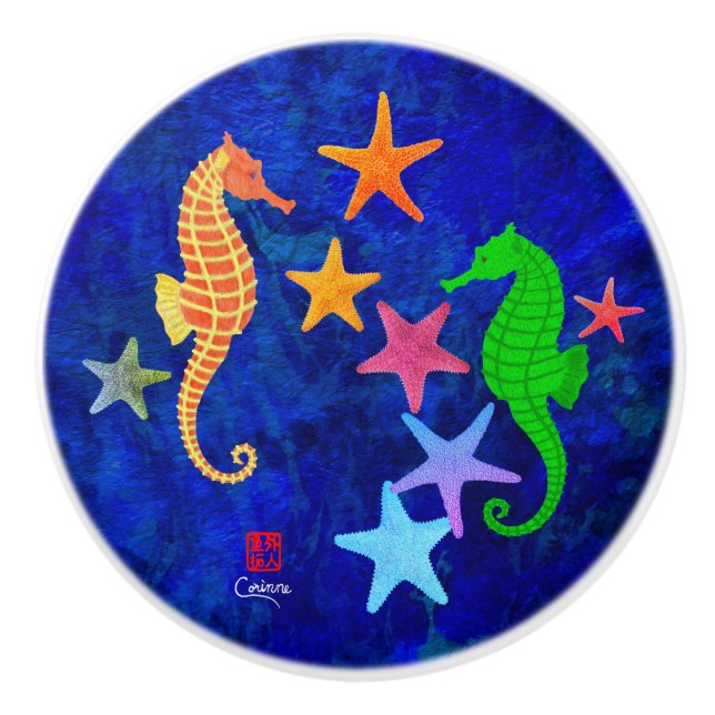 Seepferde & Starfish L - Keramik Knochen Keramikknauf (Vorderseite)