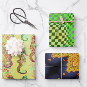 Seepferde, Taffi Op Art & Cardiff Sampler Geschenkpapier Set