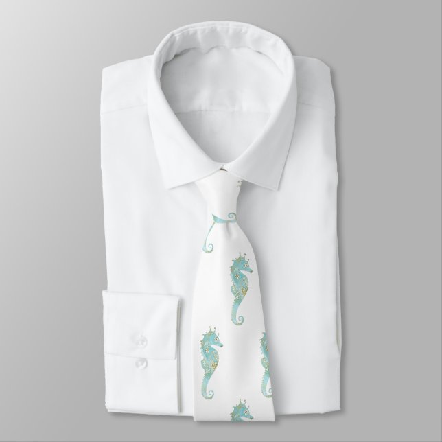 Seepferde über White Wedding Neck Tie Krawatte (Gebunden)