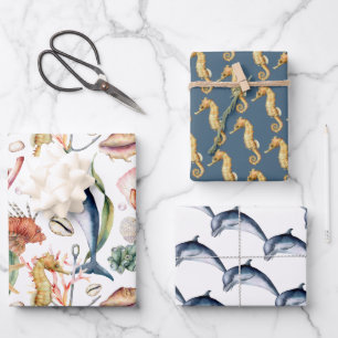 Seepferde und Dauphine, Schönheitsbilder Geschenkpapier Set