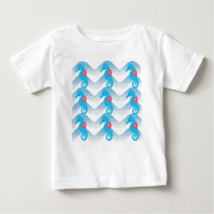 Seepferde und Muster in Blauer Welle Baby T-shirt