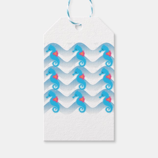 Seepferde und Muster in Blauer Welle Geschenkanhänger (Vorderseite)