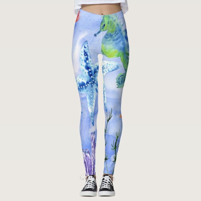 Seepferde und Starfish mit Korallenmuster Leggings (Vorderseite)