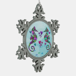 SeepferdeLiebe-Schneeflocke-Verzierung Schneeflocken Zinn-Ornament