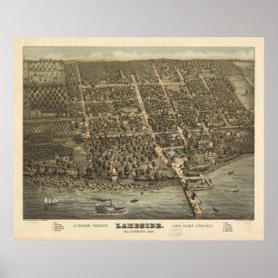 Seepromenade Ohio 1884 Antik Panoramakarte Poster