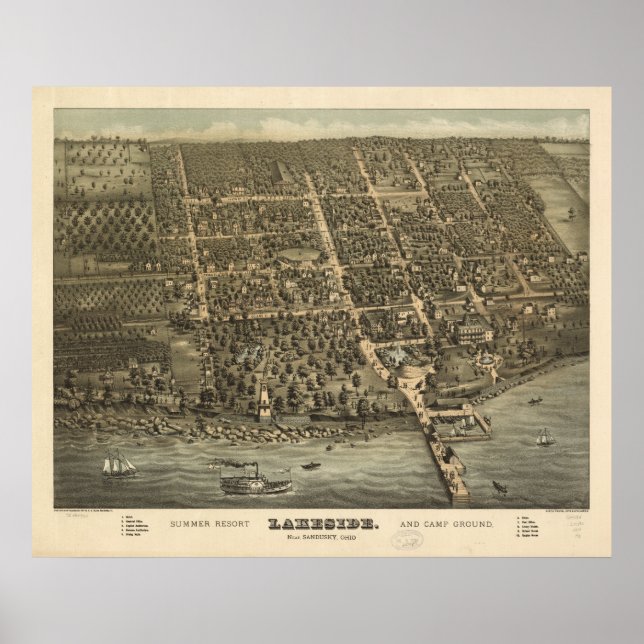 Seepromenade Ohio 1884 Antik Panoramakarte Poster (Vorne)
