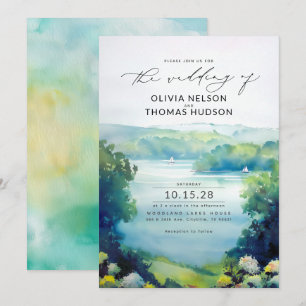 Seepromenade Segelboote Watercolor Natur Hochzeit Einladung