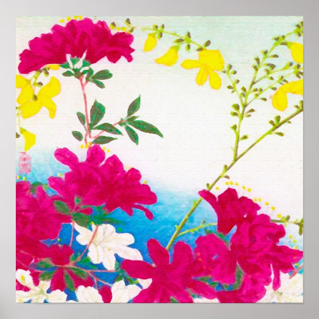 Seerosen aus Japan - Magenta, gelb blau Poster (Vorne)