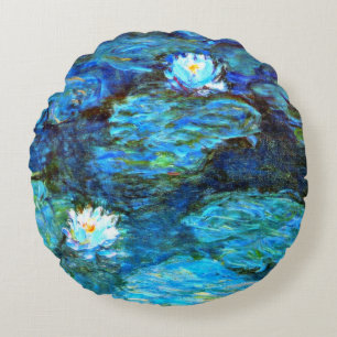 Seerosen (blau) von Claude Monet Rundes Kissen