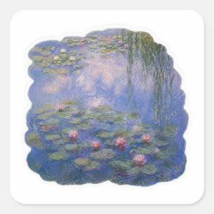 Seerosen im Stil von Monet, Kunstaufkleber Quadratischer Aufkleber