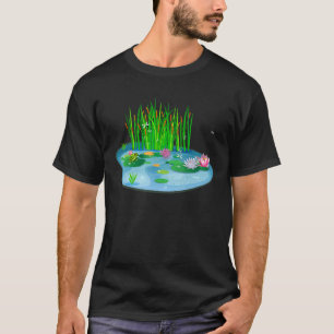 Seerosen Teich mit Frosch auf Lilienpolsterkatzen T-Shirt