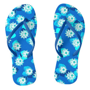 Seerosenmuster, Türkis, Blau und Weiß Flip Flops