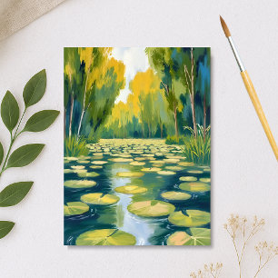 Seerosenteich Grüne Wasserfarben-Natur Postkarte
