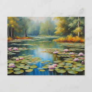 Seerosenteich, Wald, Naturillustration Postkarte