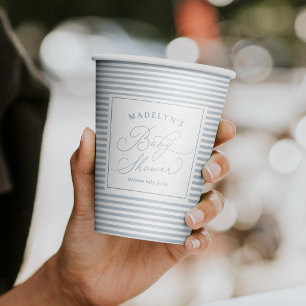 Seersucker blau weiß gestreifte preppy Babyparty Pappbecher