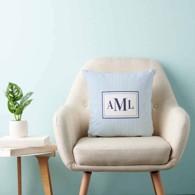 Seersucker Print Monogram Throw Pillow Kissen (Stuhl )