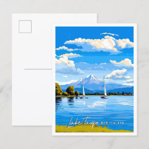 Sees Taupo Neuseeland Vintage Illustration Postkarte