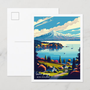 Sees Taupo Neuseeland Vintage Illustration Postkarte
