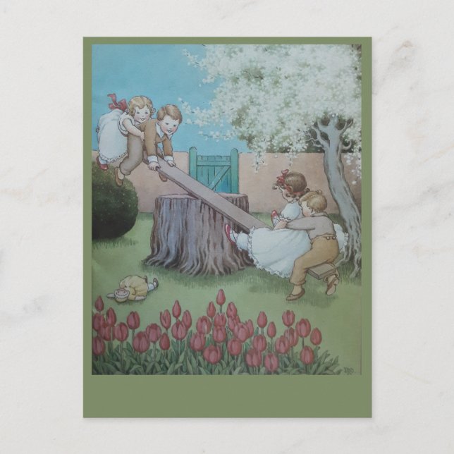 Seesaw Margery Daw nursery rhyme Postkarte (Vorderseite)