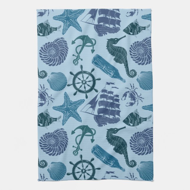 Seeschatten des blauen Musters Geschirrtuch (Vertikal)