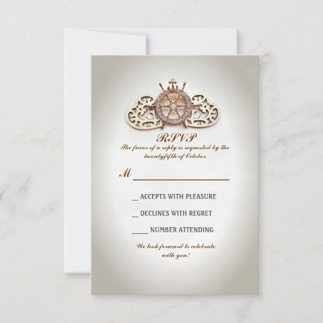 Seeschiffahrrad und Liebe Herz Hochzeit RSVP (Vorderseite)